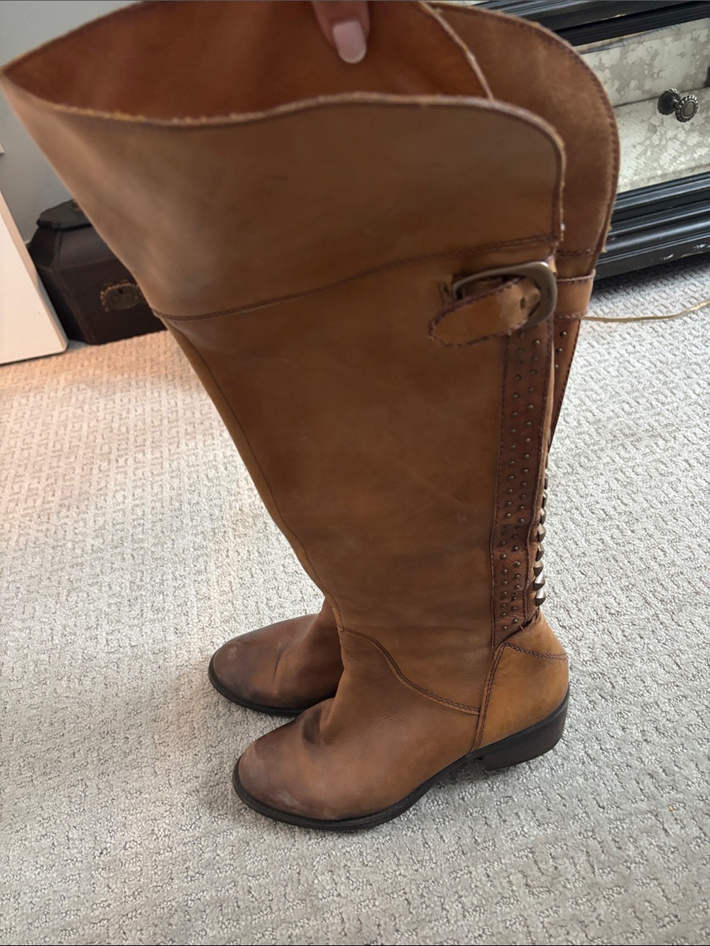 Vince Camino Women's Tall Studded Leather Riding Boots - Tan 8.5 - Picture 5 of 5